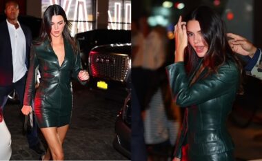 Kendall Jenner mahnit me një veshje lëkure të gjelbër, gjatë një daljeje në darkë me miqtë