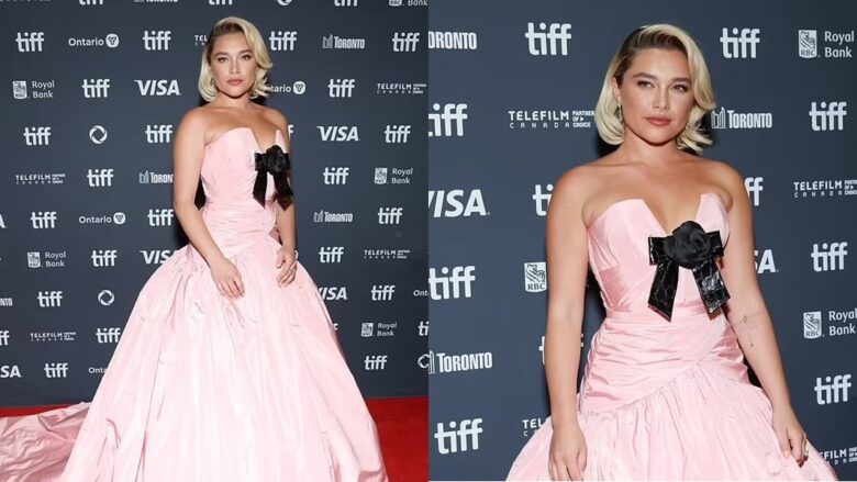 Florence Pugh mahnit me një fustan përrallor ngjyrë rozë, në premierën e filmit të “We Live In Time”