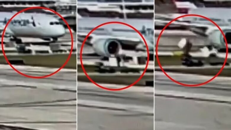 Momenti kur motori i një Boeing në Çikago “përpin” veturën që transportonte valixhet