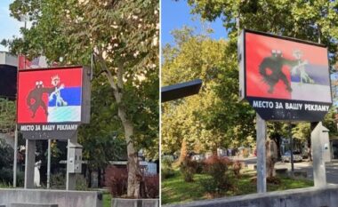 Hakohet një billbord në Serbi – shqiponja dykrenare “kap për fyti” atë me prapavijë të flamurit serb