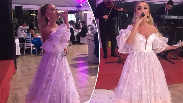 Adelina Berisha shkëlqen me elegancë në fustan rozë, performon “Dashurova sytë e bukur”