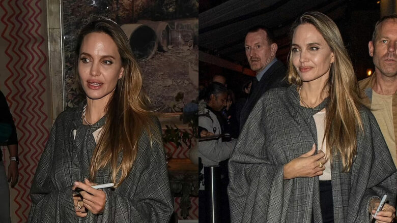 Angelina Jolie duket elegante me një pelerinë, pas diskutimit në panelin e “Maria” në Londër