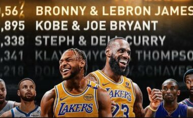 Bronny James shënoi pikët e para për Lakers dhe hyri përsëri në historinë e NBA me babanë e tij LeBron