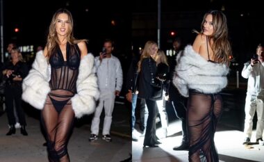 Alessandra Ambrosio shfaqet në një fustan të tejdukshëm, ndërsa feston një natë pas shfaqjes së modës së “Victoria’s Secret”