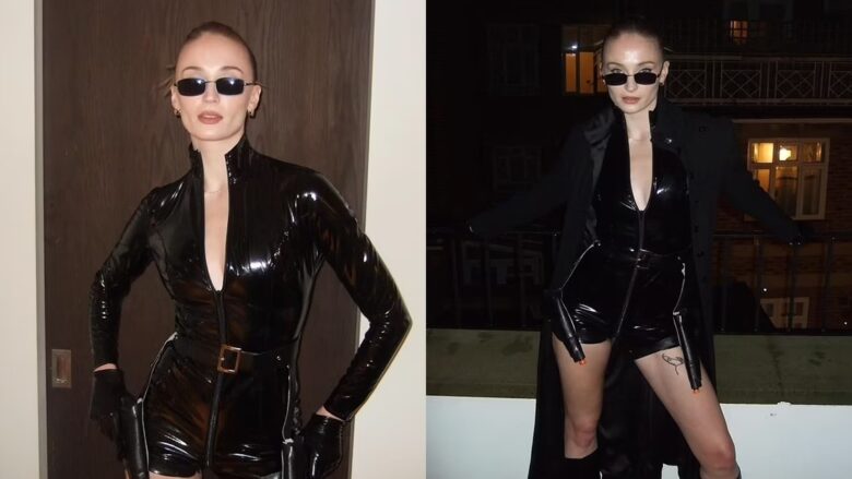 Sophie Turner shndërrohet në Matrix me një kostum të zi, ndërsa merr pjesë në festën e “Halloween”