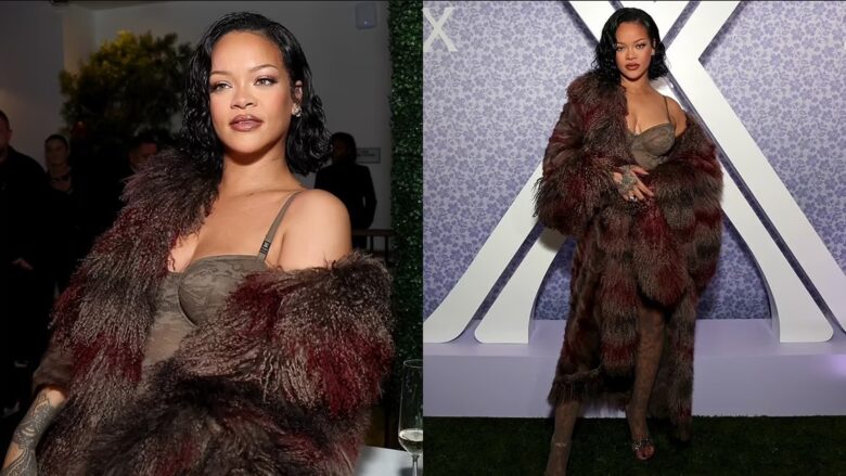 Rihanna del vetëm në të brendshme dhe një pallto, në eventin e saj “Savage x Fenty” në Los Angeles