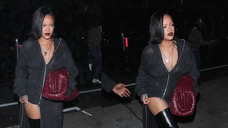 Rihanna duket elegante me një fustan të thurur, teksa shijon darkën me miqtë në Los Angeles