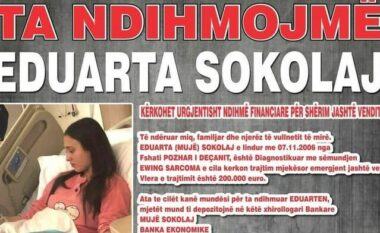 Apel për ndihmë, Eduarta Sokolaj nga Deçani ka nevojë për trajtim jashtë vendit