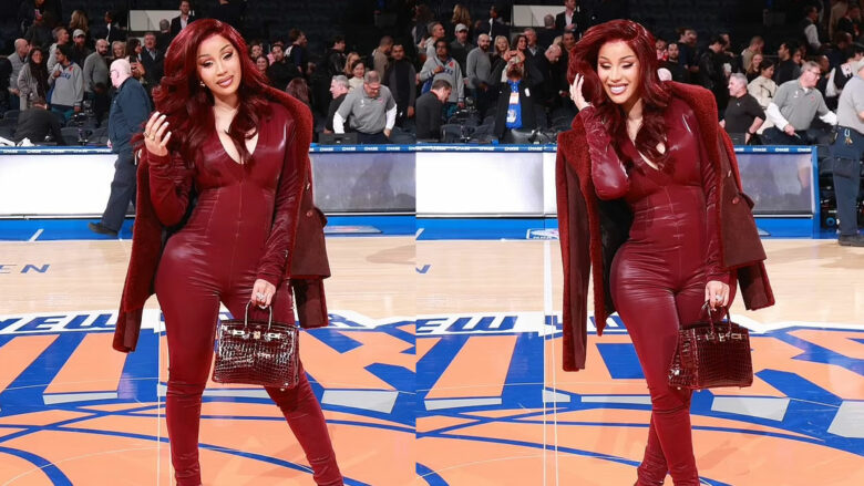 Cardi B shfaqet kokë e këmbë në të kuqe, në lojën Knicks-Bucks në New York