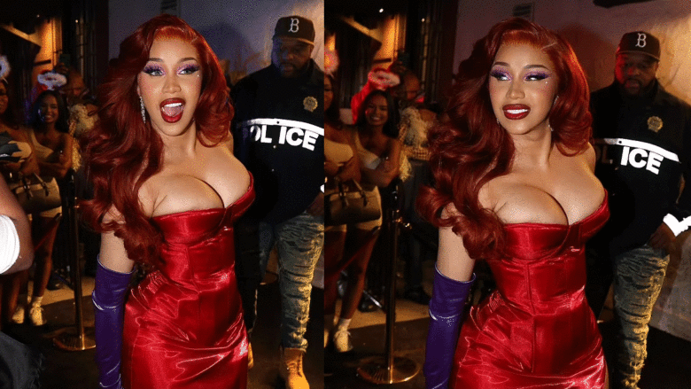 Cardi B mahniti në kostum të kuq për Halloween, duke u shfaqur si Jessica Rabbit