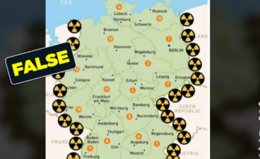 Harta e rreme tregon Gjermaninë e rrethuar nga termocentrale bërthamore