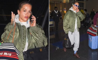 Rita Ora shihet duke u larguar nga New Yorku në Aeroportin “John F. Kennedy”, pas paraqitjes spektakolare në ‘Times Square’