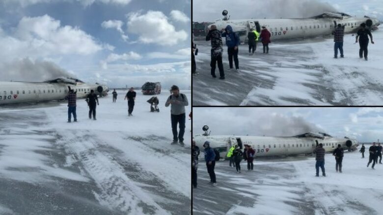 Aeroplani rrokulliset gjatë uljes në pistën e aeroportit në Toronto, lëndohen tetë persona