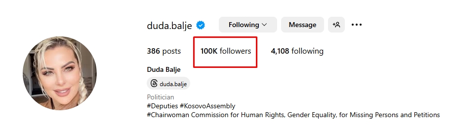 Duda Balje me fitore të dyfishtë  arrin 100 mijë ndjekës në Instagram dhe merr afro 1 800 vota në zgjedhje   siguron edhe një mandat si deputete