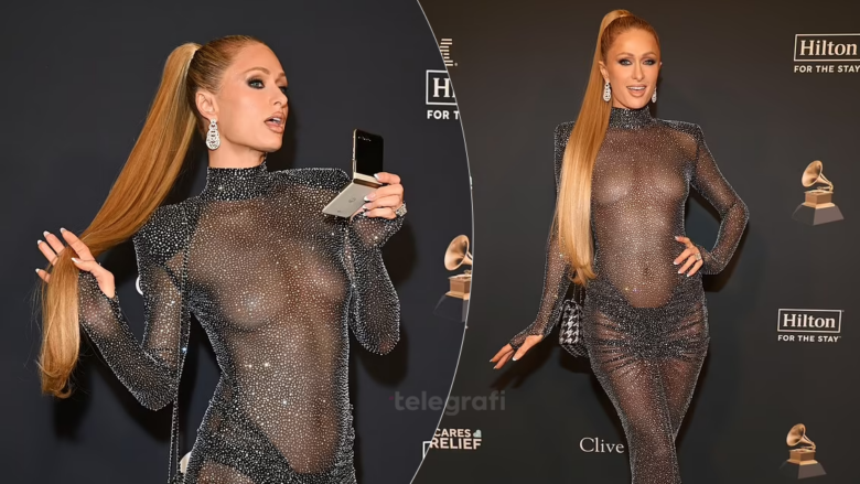 Paris Hilton shkëlqen me një fustan transparent para ‘Grammys’