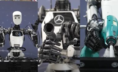 Mercedes teston robotin humanoid Apollo – publikohen pamjet e robotit duke montuar pjesë të motorit në fabrikat gjermane